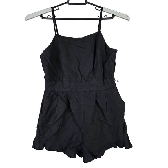 Womens Loft Black Linen Blend Sleeveless Romper Spaghetti Straps Side Zip 10 - Picture 1 of 7
